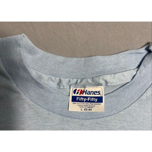 Vintage Hanes Fifty-Fifty T-Shirt Men L Blank Single Stitch Light Blue USA - Picture 4 of 6